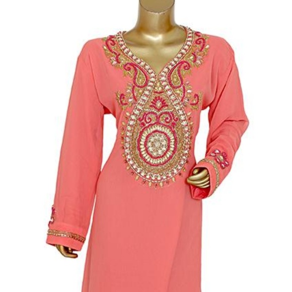 Coral Chiffon Dress - Picture 1 of 7